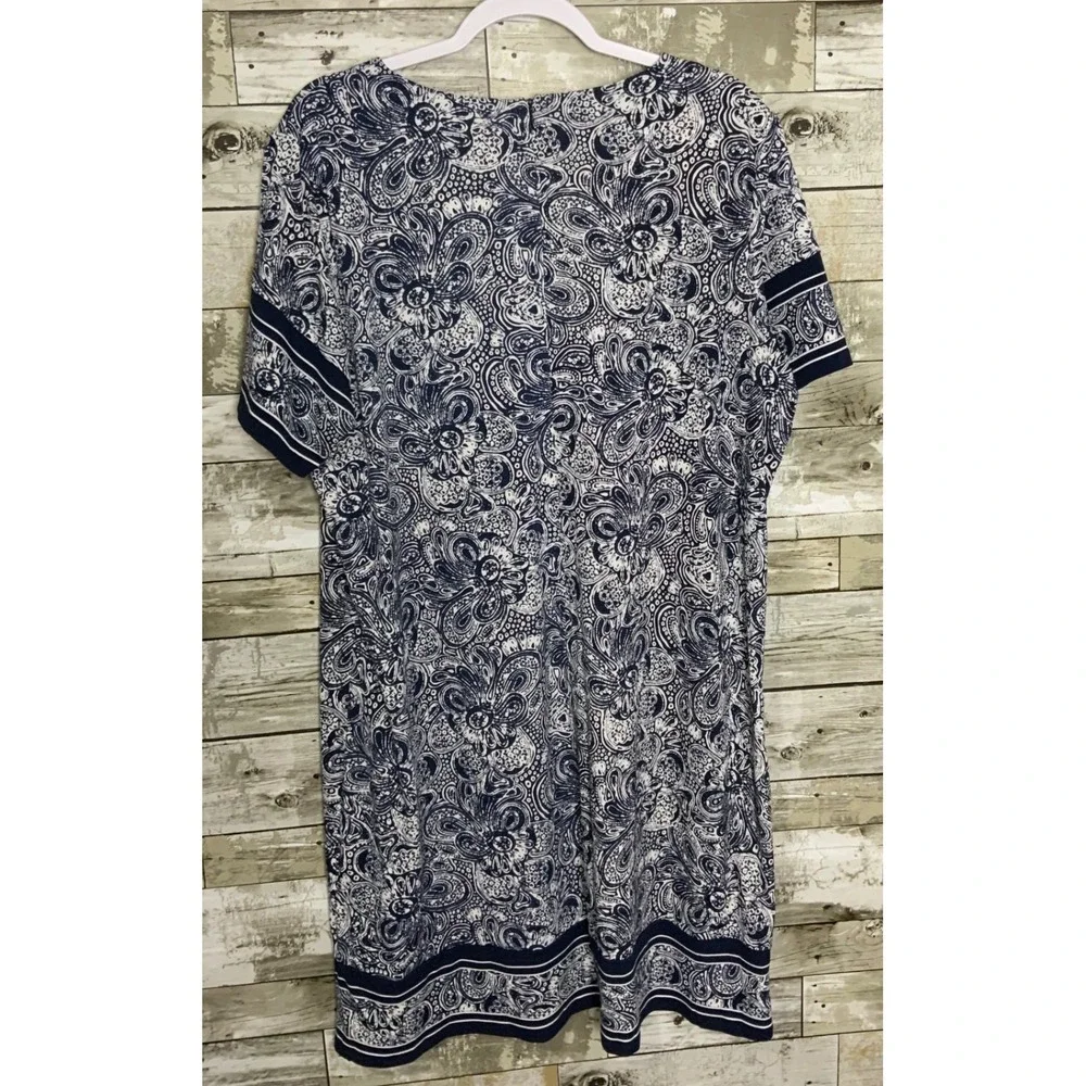 Michael Kors Womens Blue Paisley Print Short Sleeve Dress Back Zip‎ Size 2X